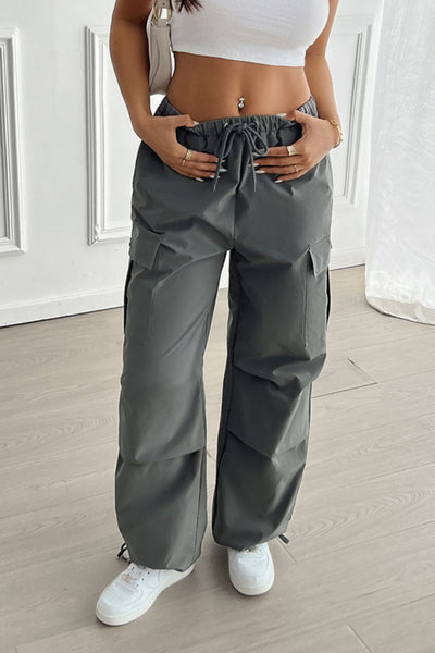 Drawstring Wide Leg Pants with Cargo Pockets