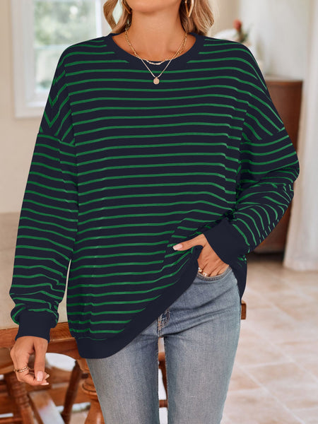 Striped Round Neck Long Sleeve Sweatshirt