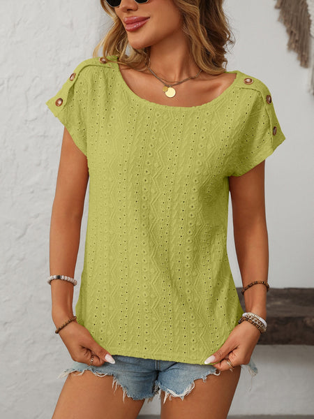 Eyelet Round Neck Short Sleeve Top