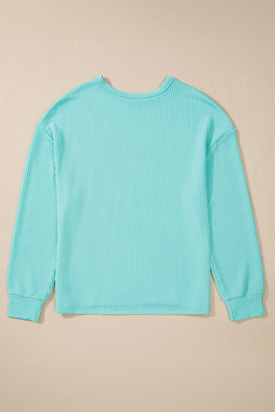 Corded Knit Round Neck Long Sleeve Top