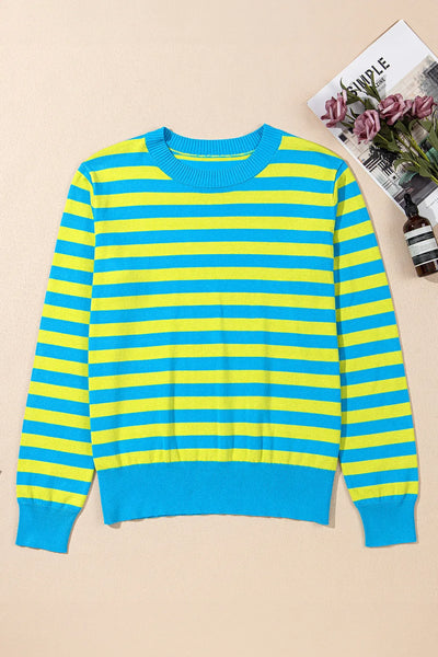 Striped Round Neck Long Sleeve Sweater