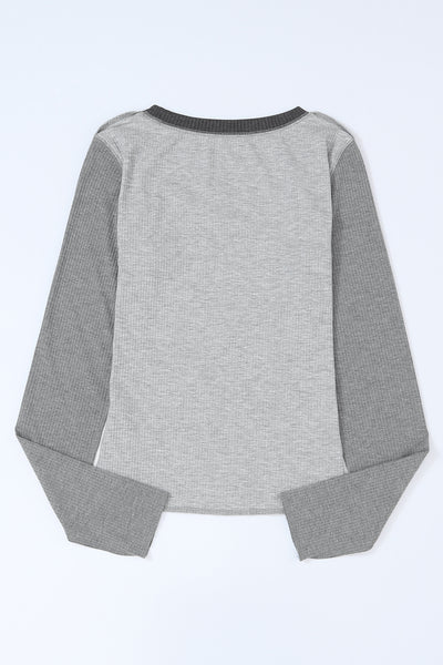 Exposed Seam Contrast Round Neck Long Sleeve T-Shirt