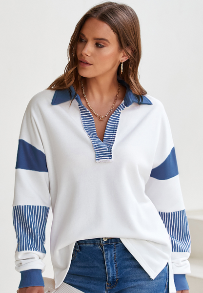 Color Block Johnny Collar Long Sleeve Sweatshirt