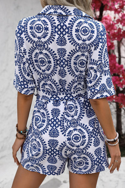 Tied Printed Short Sleeve Romper