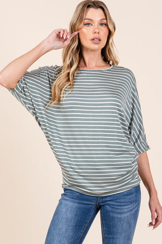 Striped Boat Neck Dolman Sleeve Top