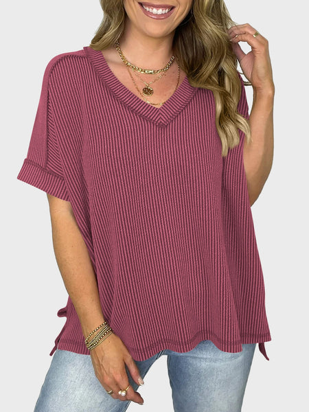 Texture V-Neck Half Sleeve T-Shirt