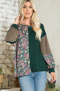 Floral Color Block Exposed Seam T-Shirt