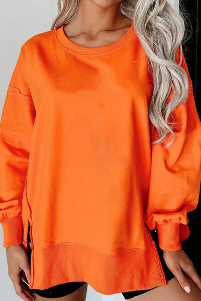 Exposed Seam Round Neck Long Sleeve Sweatshirt