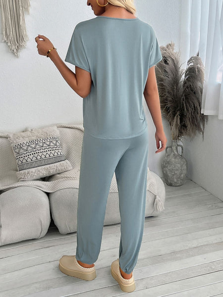 V-Neck Short Sleeve Top and Pants Set