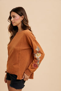 Embroidered Long Sleeve French Terry Top