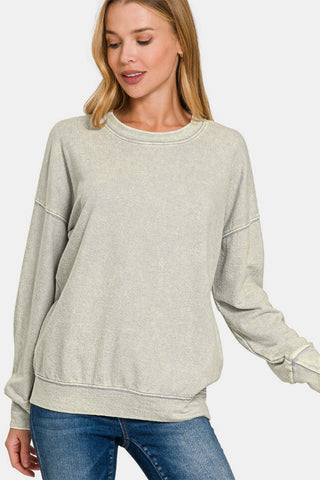 Washed Round Neck Dropped Shoulder Sweatshirt