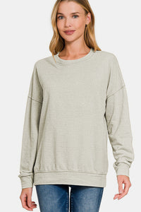 Washed Round Neck Dropped Shoulder Sweatshirt