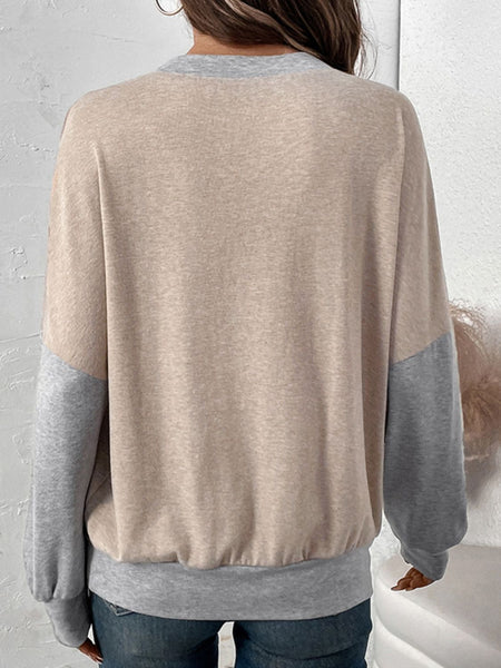 Contrast Round Neck Long Sleeve T-Shirt