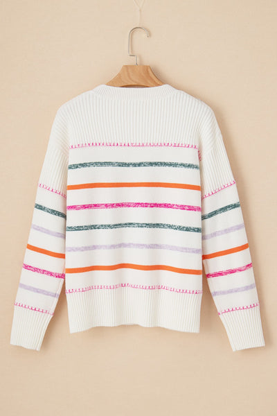 Striped Round Neck Dropped Shoulder Sweater