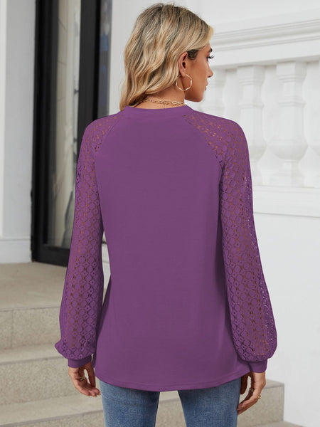 Round Neck Lace Long Sleeve Top