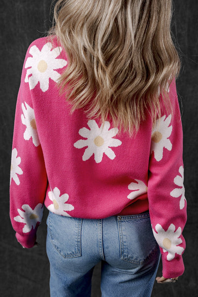 Daisy Round Neck Dropped Shoulder Sweater