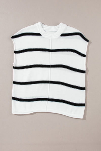 Striped Round Neck Cap Sleeve Sweater