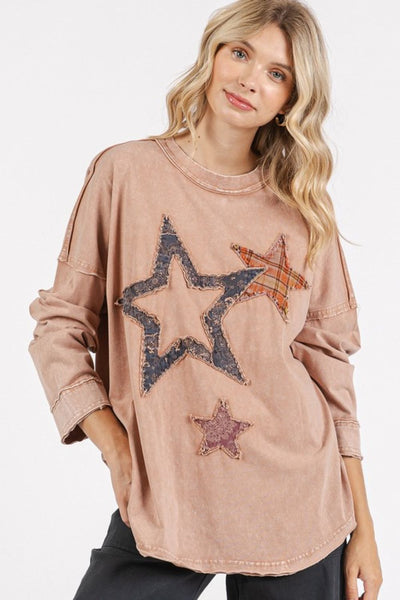 Mineral Wash Star Patch Long Sleeve T-Shirt