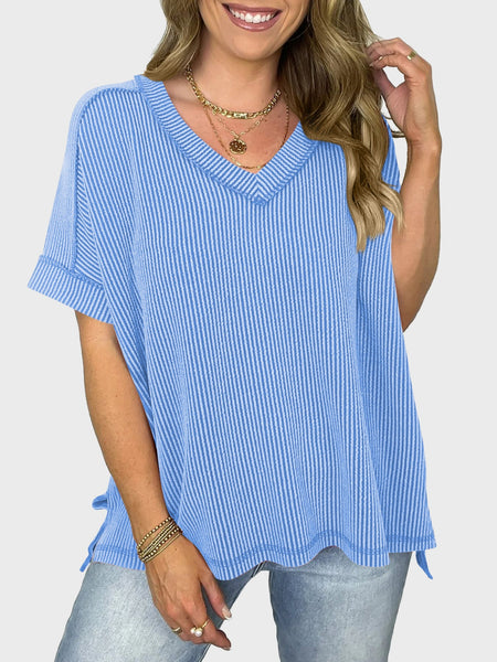 Texture V-Neck Half Sleeve T-Shirt