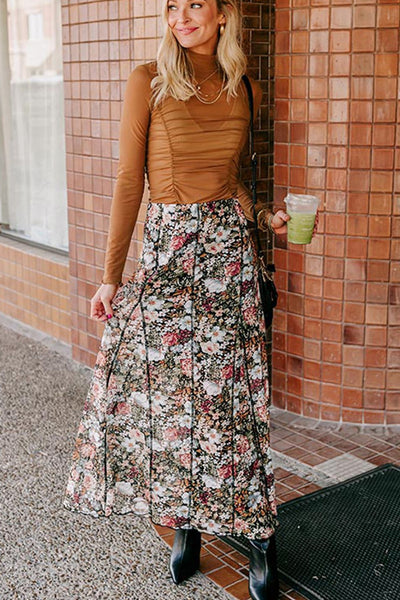 Floral Elastic Waist Maxi Skirt