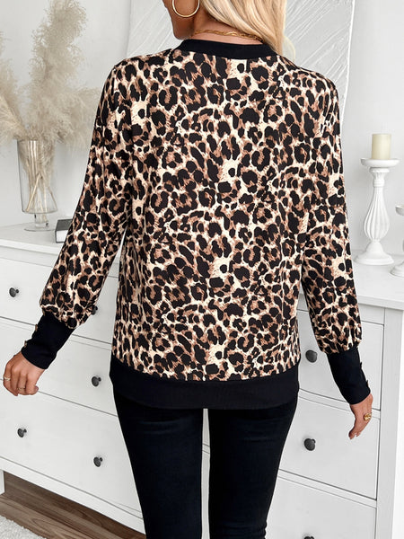 Leopard V-Neck Long Sleeve T-Shirt