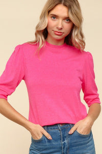 Tied Back Mock Neck Half Sleeve Knit Top