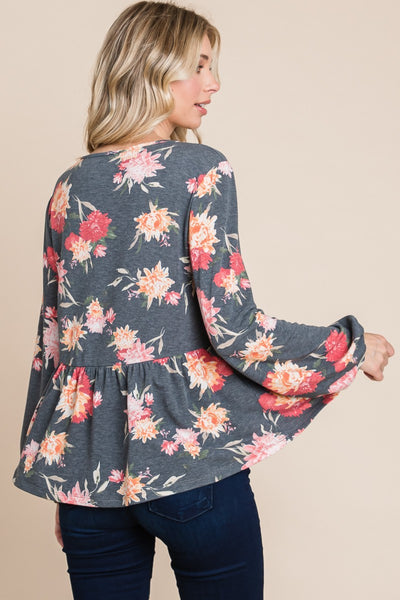 Babydoll Floral Long Sleeve Blouse