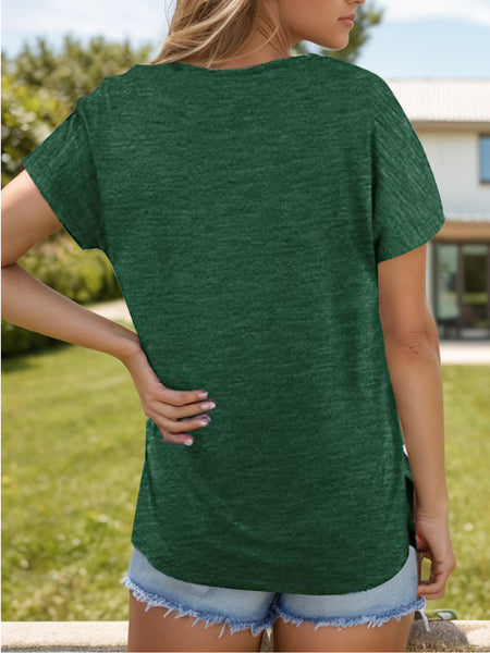 Pocketed Heathered V-Neck Short Sleeve T-Shirt