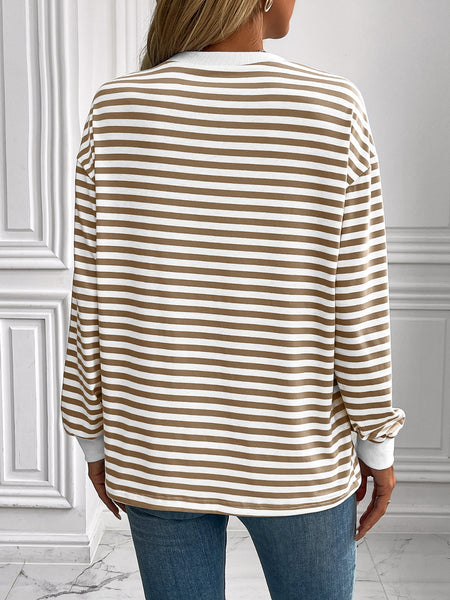 Striped Round Neck Long Sleeve Sweatshirt