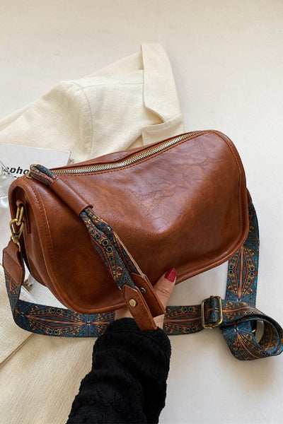Pattern Strap Zipper Shoulder Bag
