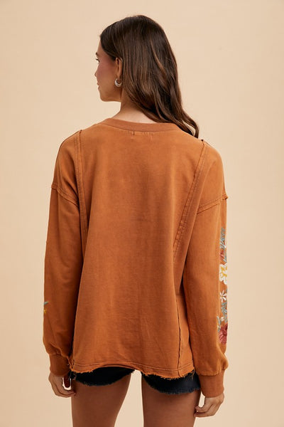 Embroidered Long Sleeve French Terry Top