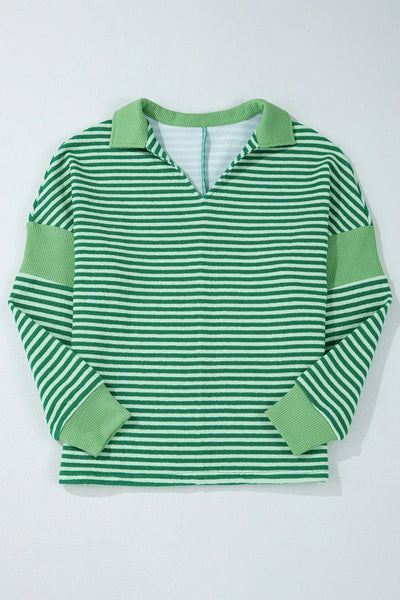 Striped Johnny Collar Long Sleeve