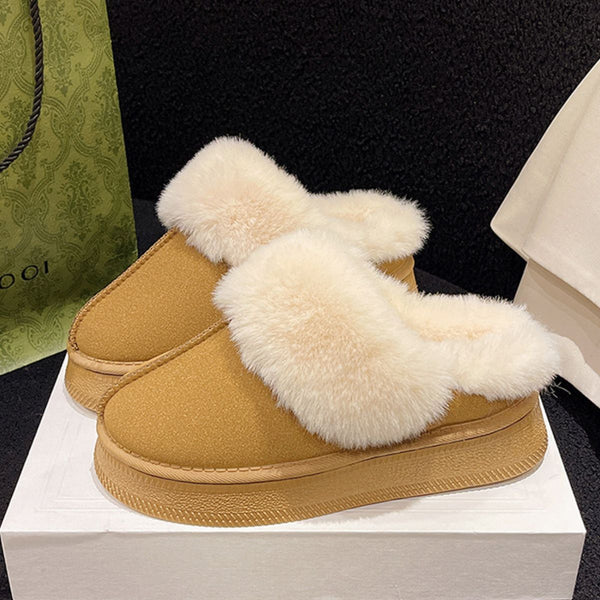 Suede Faux Fur Round Toe Platform Slippers