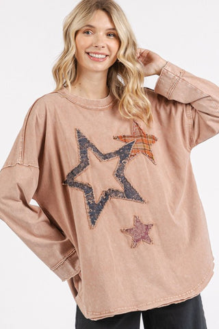 Mineral Wash Star Patch Long Sleeve T-Shirt