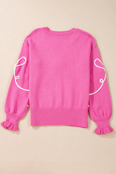 Bow Round Neck Dropped Shoulder Sweater