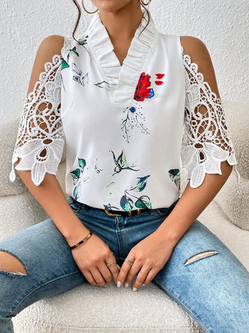 Lace Printed Half Sleeve Blouse