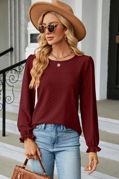 Round Neck Flounce Sleeve T-Shirt