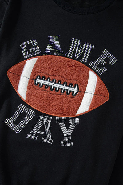 GAME DAY FAUX Football Round Neck Long Sleeve Top and Shorts Set