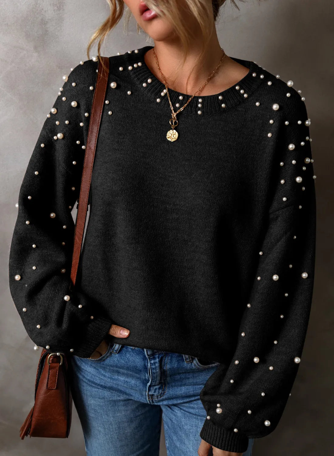 Detail Round Neck Long Sleeve Sweater