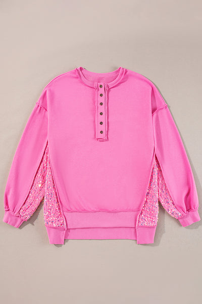 Sequin Half Button Long Sleeve Sweatshirt