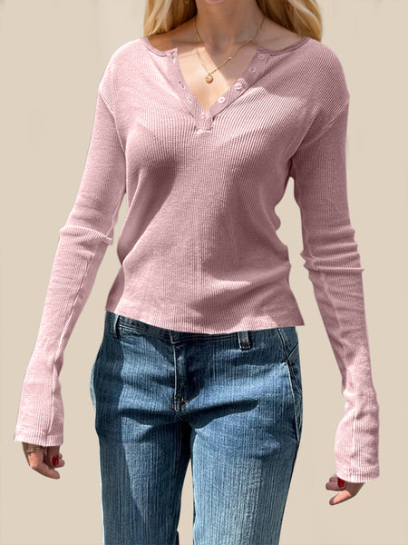 Quarter Button Long Sleeve T-Shirt