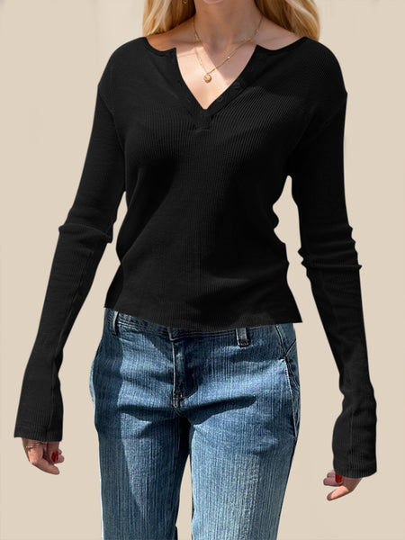 Quarter Button Long Sleeve T-Shirt