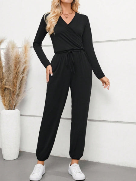 Surplice Tie Waist Long Sleeve Jumpsuit