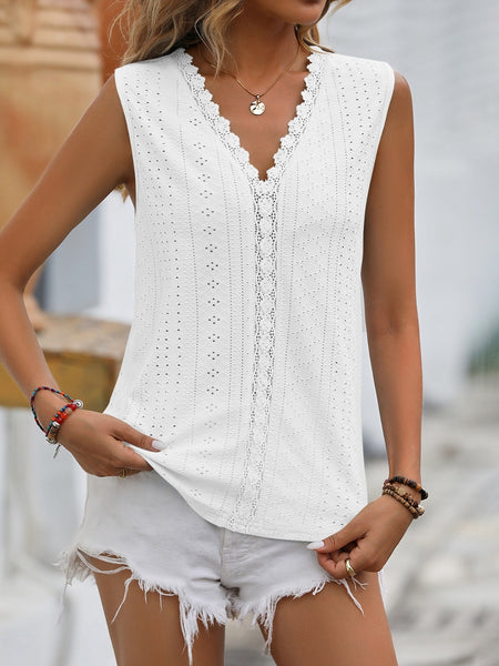 Lace Detail Eyelet V-Neck Tank