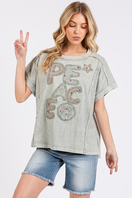 PEACE Round Neck Short Sleeve T-Shirt