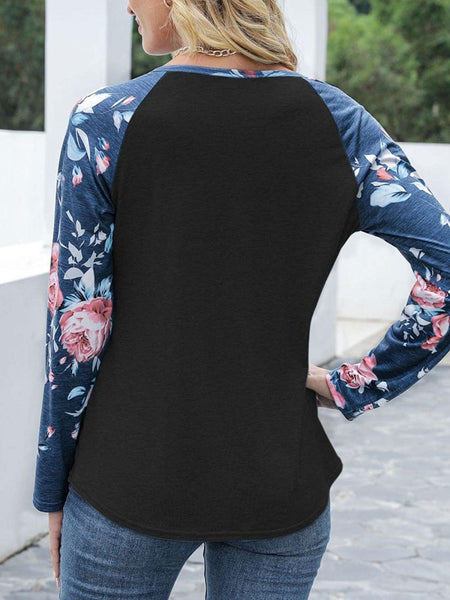 V-Neck Floral Long Sleeve T-Shirt