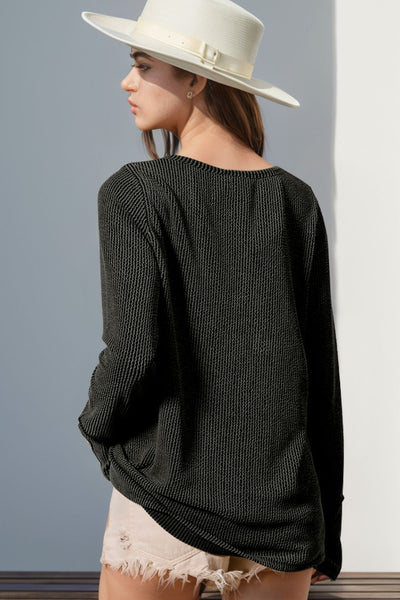 Notched Thumbhole Long Sleeve T-Shirt