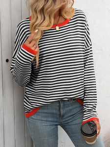 Striped Round Neck Long Sleeve Sweater