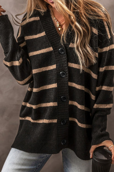 Striped Button Down Long Sleeve Cardigan