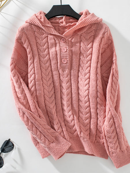 Cable-Knit Long Sleeve Hooded Sweater